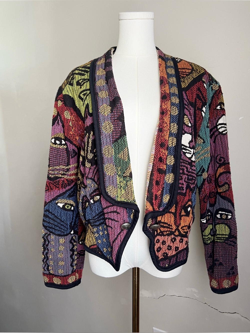 LAUREL BURCH by Silverado Tapestry Cats Open-Front Jacket